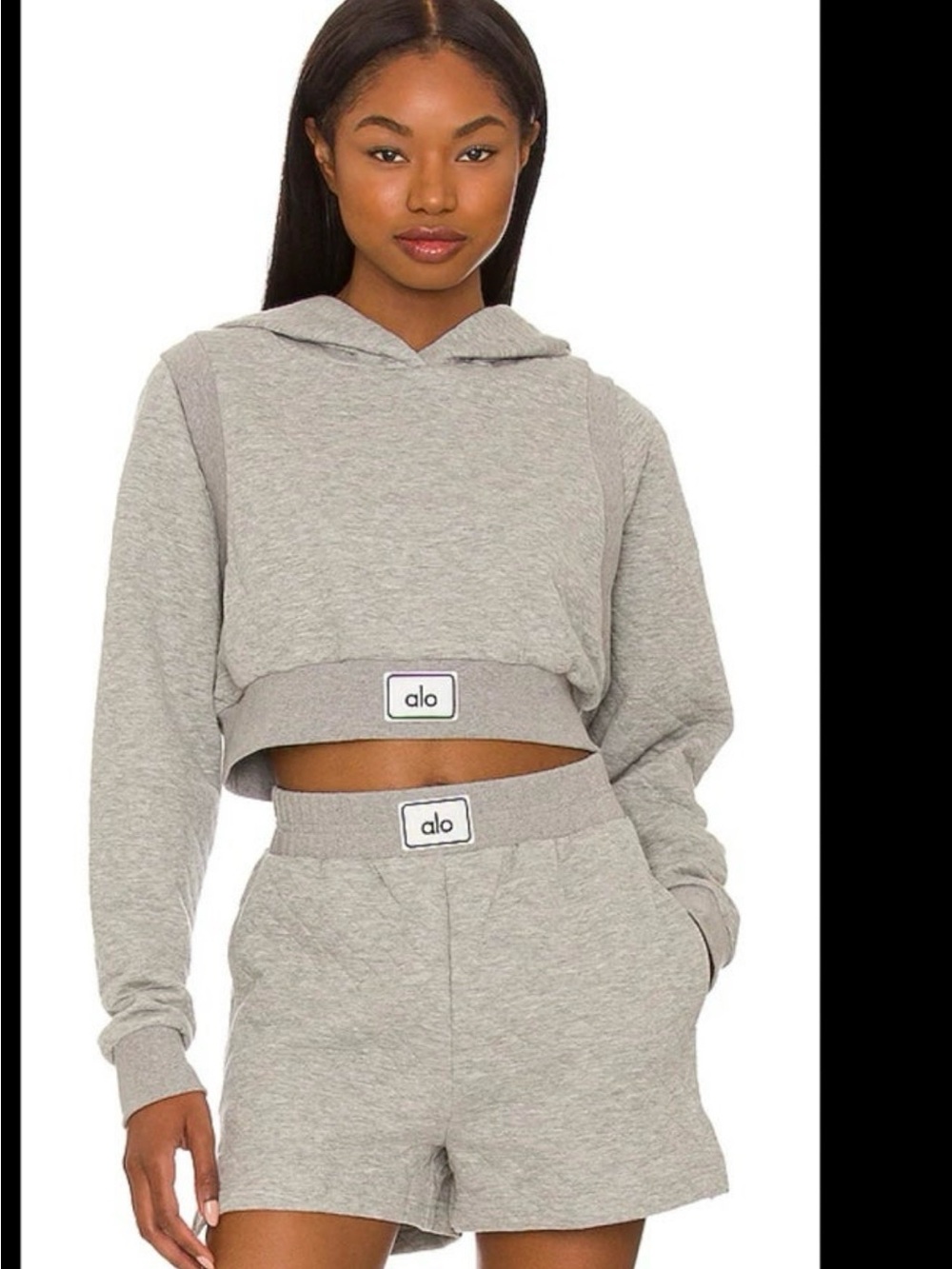 ALO Yoga Gray Cropped Hoodie Sweatshirt
